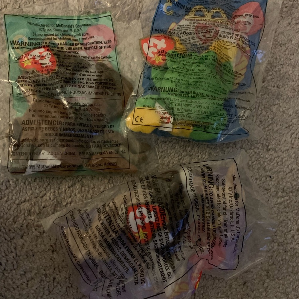 Set of 3 90s McDonalds beanie babies happy meal toys